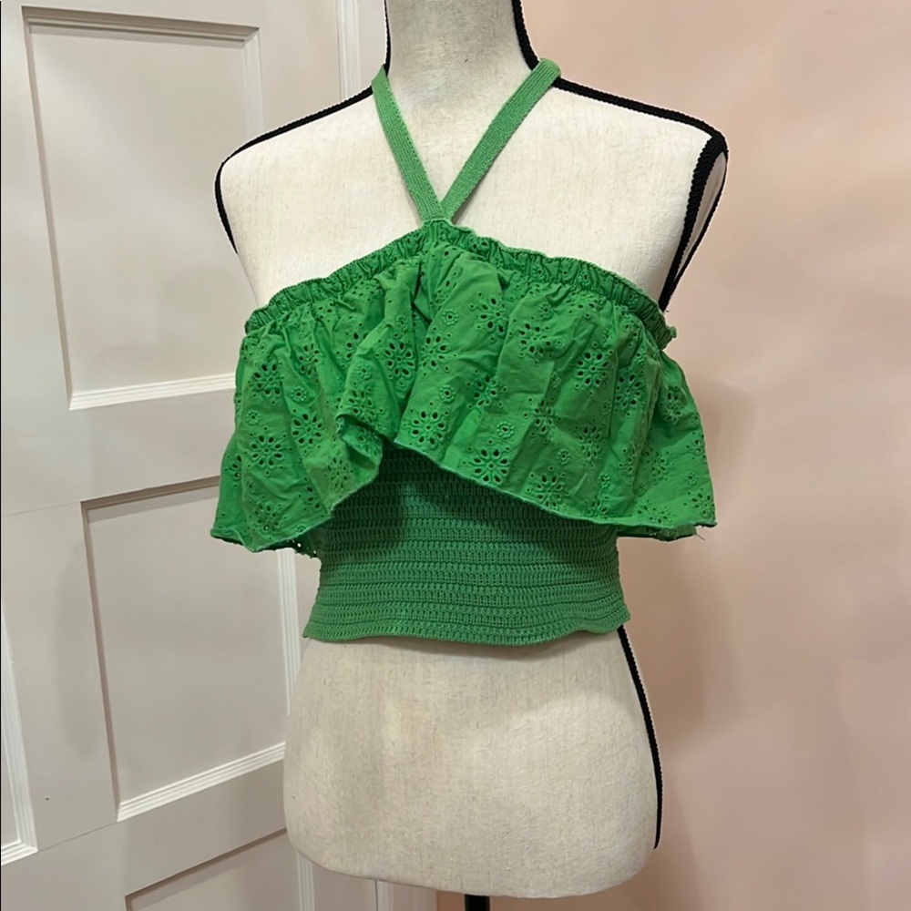 Green Ruffled Halter Top Crochet